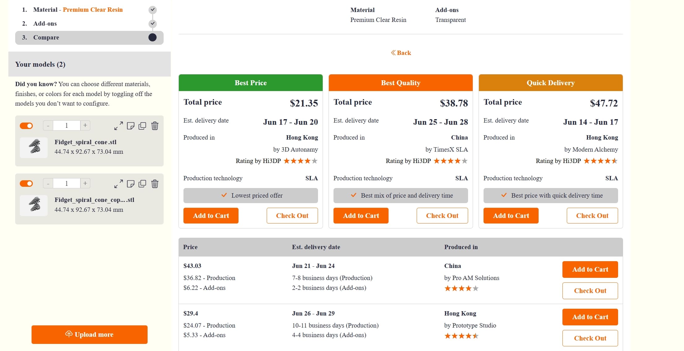 quotes and prices_hi3dp platform